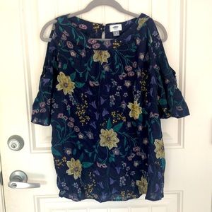 Navy blue floral cold shoulder top